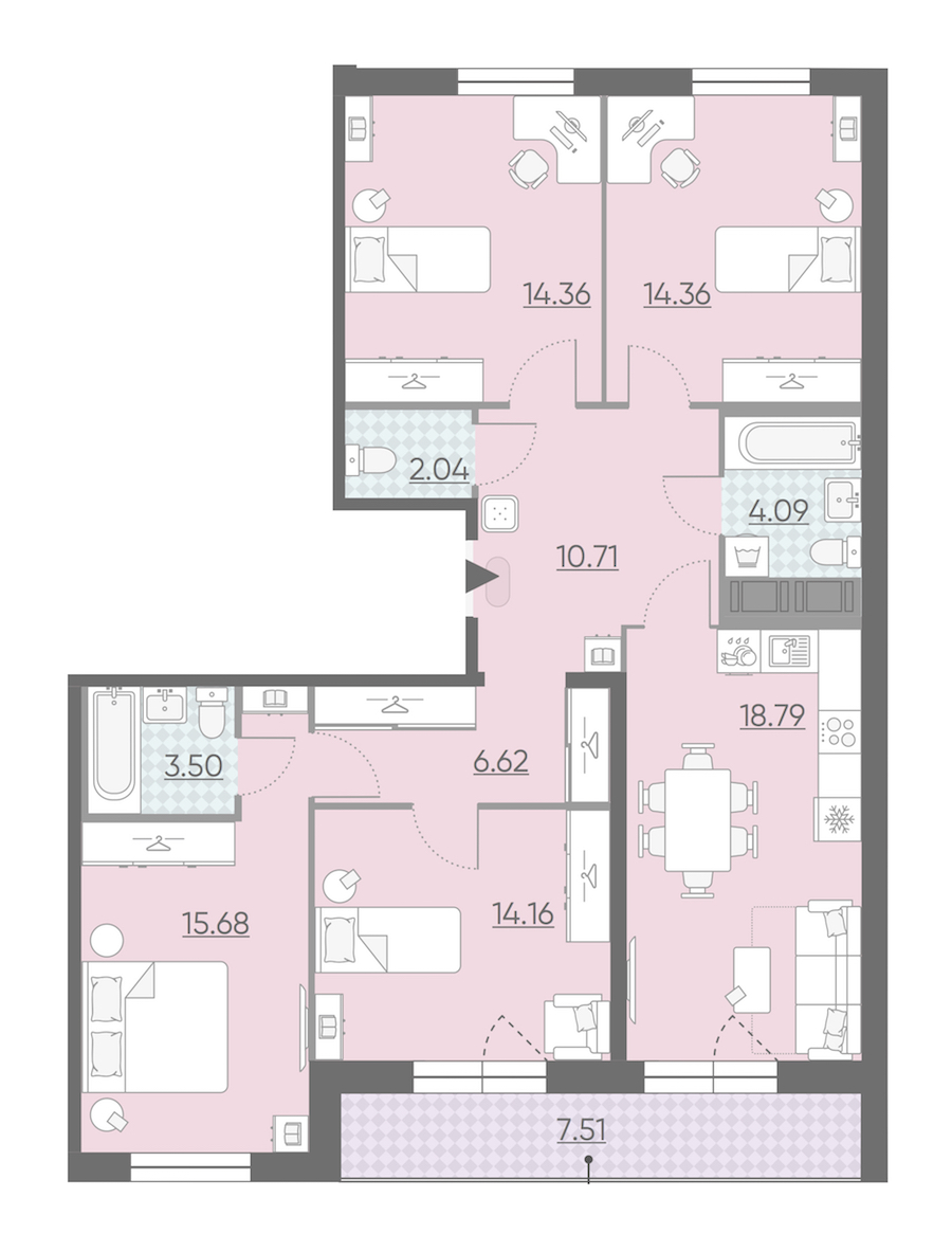 Четырехкомнатная квартира в : площадь 108.07 м2 , этаж: 13 – купить в Санкт-Петербурге